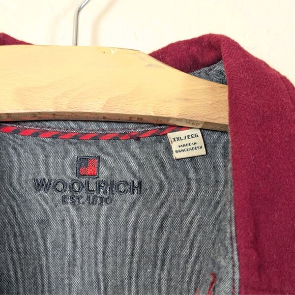 Woolrich 100% Brushed Cotton Flannel Button Down Shirt Mens XXL Wine Red Casual - Picture 5 of 9